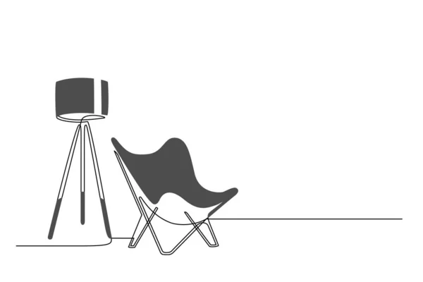 Continuous Line Drawing Armchair Lamp One Line Interior Living Room — ストックベクタ