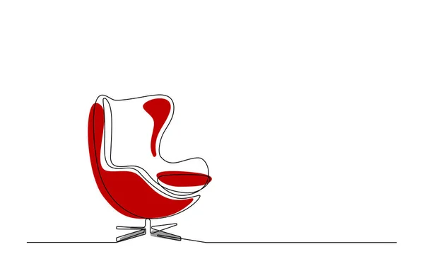 Continuous line colored drawing of egg armchair. One line of interior Living room with modern furniture and abstract shapes. Single line Handdraw contour editable stroke. Doodle illustration