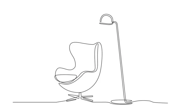 Непрерывный Интерьер One Line Креслом Напольной Лампой Однолинейный Рисунок Гостиной — стоковый вектор