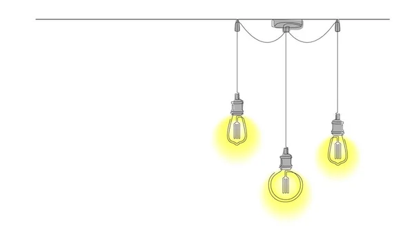 One Line Drawing Modern Loft Style Chandelier Pendant Lamps Edison — Stock Vector