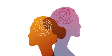 BPD, bipolar ya da şizofreni akıl hastalığı. Akıl sağlığı. Sınırda kişilik bozukluğu. Kafa siluetiyle psikoloji konsepti ruh hali bozukluğu. Vektör illüstrasyonu