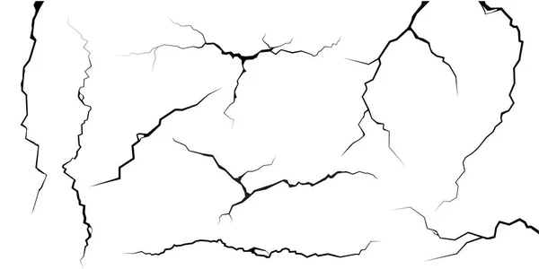 地面裂缝和裂缝 混凝土 裂缝从灾害的顶部看 在白色背景下隔绝在地面上的地震 破碎的地面 玻璃图案的效果 — 图库矢量图片