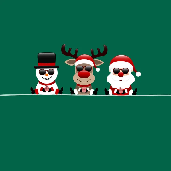 Lunettes Soleil Square Snowman Reindeer Santa Claus Vert Foncé Rouge — Image vectorielle