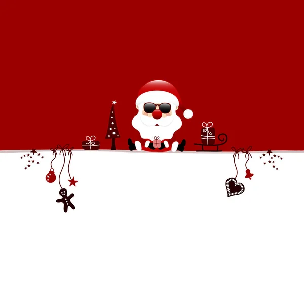 Achtergrond Zittend Kerstman Zonnebril Pictogrammen Donker Rood Wit — Stockvector