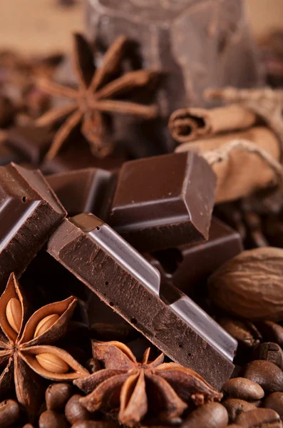 Chocolate and spices — Stock Photo, Image