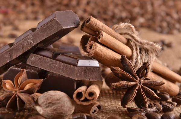 Schokolade und Gewürze — Stockfoto