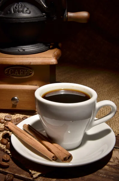 Kopp med kaffe og krydder – stockfoto