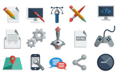 düz simgeler kümesi vektör