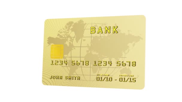 Terminal de tarjeta de crédito con tarjeta de vuelo en HD, máscara alfa incluido . — Vídeos de Stock