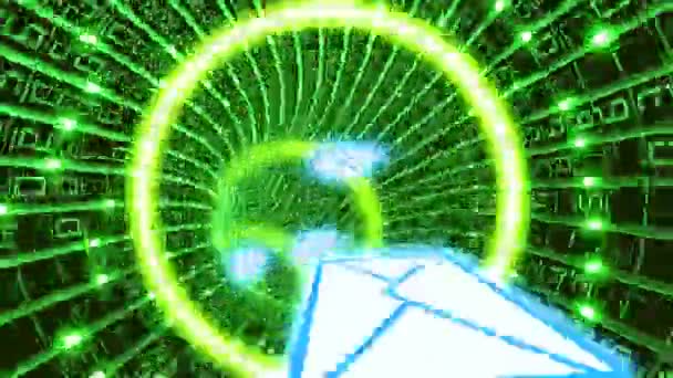 E-mail flying inside a data tunnel. Journey through an endless tube of numbers. HD 1080. Seamless 3d animation. — Stock Video