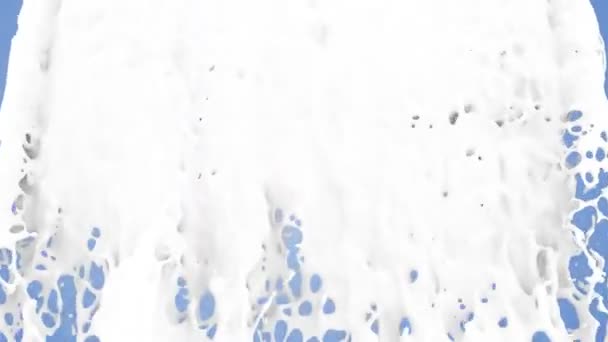 Milch fällt auf blauem Hintergrund, hd 1080. mit Alpha-Maske. — Stockvideo