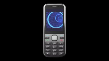 son derece detaylı cep telefonu siyah arka plan üzerine çevirerek. kamera dijital tünele ekranda uçan. HD 1080. Alfa maskesi dahil.