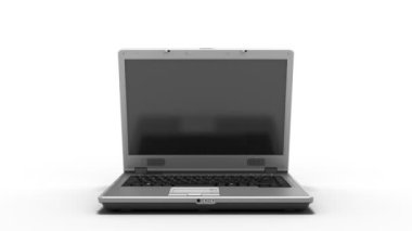 temiz laptop animasyon hd, beyaz üzerinde görünen ve bir beyaz ekran şablonu için video açılıyor laptop içerir Alfa maskesi için laptop ve ekran için maske.