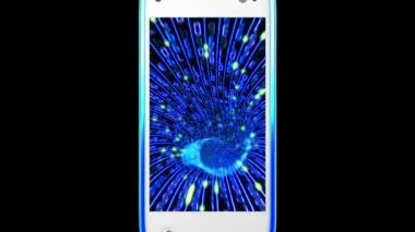 siyah, digital tünel ile ekran içine hareketli kamera açma smartphone. Alfa maskesi dahil ekran ve telefon için.