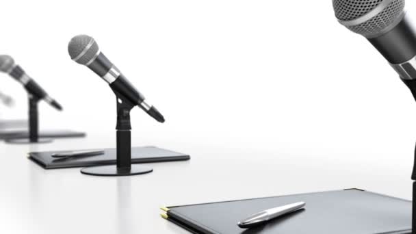 Table de conférence avec microphones en HD, animation en boucle 3d . — Video