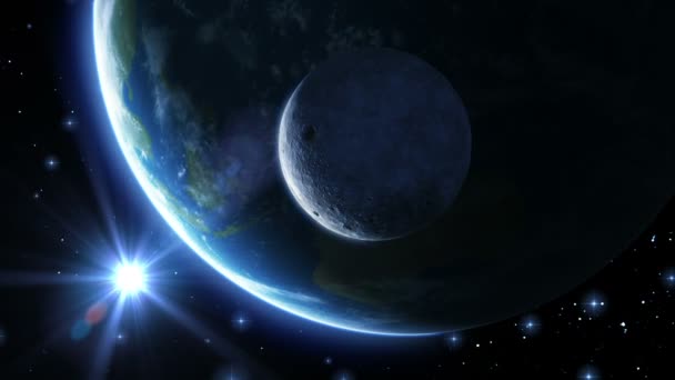 Earth, moon and sun. Blue light. HD 1080.