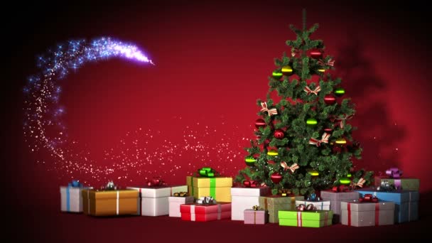 Gyönyörű karácsonyfa, ajándékok.