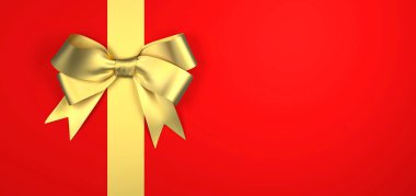 Boş arkaplanda kurdele olan hediye kartı - 3D illüstrasyon