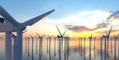 Açık suda rüzgar enerjisi türbini - 3D Görüntü
