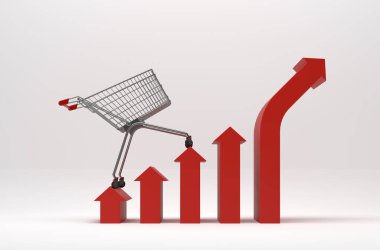 Artan enflasyonlu alışveriş arabası - 3 boyutlu illüstrasyon