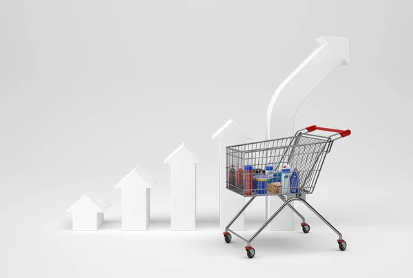 Shopping Cart Increasing Inflation Illustration — Stock Photo, Image