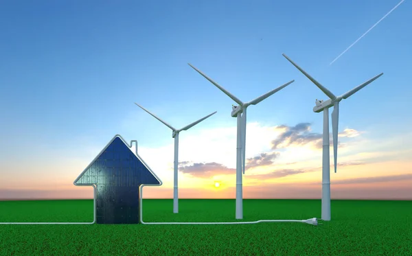 Wind Power Turbine Solar Energy Open Landscape Illustratio — Stock Photo, Image