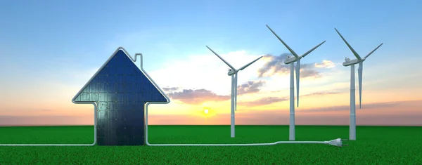 Açık Arazide Rüzgar Enerjisi Güneş Enerjisi Illustratio — Stok fotoğraf