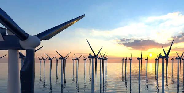 wind power turbine in open water - 3D Illustration