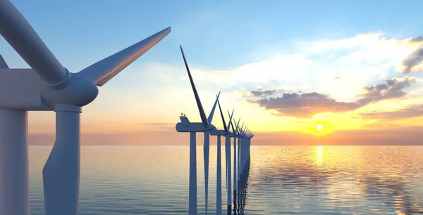 wind power turbine in open water - 3D Illustration