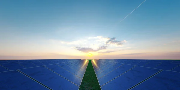 Solenergipanel Öppet Landskap Illustratio — Stockfoto