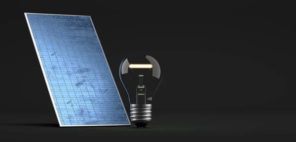 Painel Energia Solar Com Lâmpada Iluminação Ilustração — Fotografia de Stock