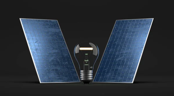 Solární Panel Žárovkou Ilustrace — Stock fotografie