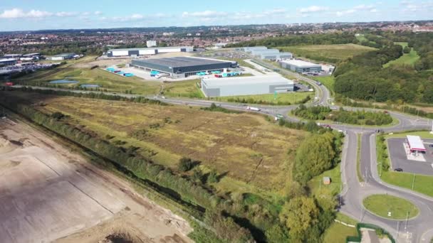 Luchtdrone Beelden Van Het Amazon Distributiecentrum Stad Leeds West Yorkshire — Stockvideo