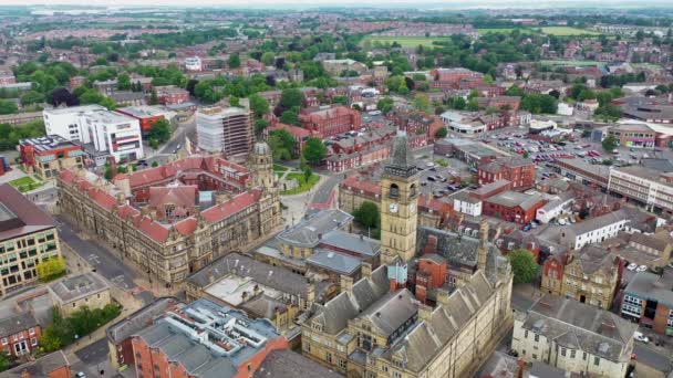Luchtfoto Van Het Stadscentrum Van Wakefield West Yorkshire Het Verenigd — Stockvideo