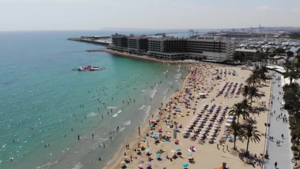 Aerial Footage Stunning Beach Alicante Spain Known Playa Del Postiguet — Stock Video