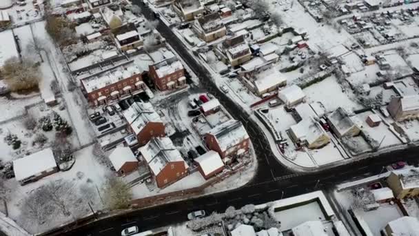 Zdjęcia Lotnicze Zimą Śnieżny Dzień Brytyjskiego Miasta Mirfield Kirklees West — Wideo stockowe