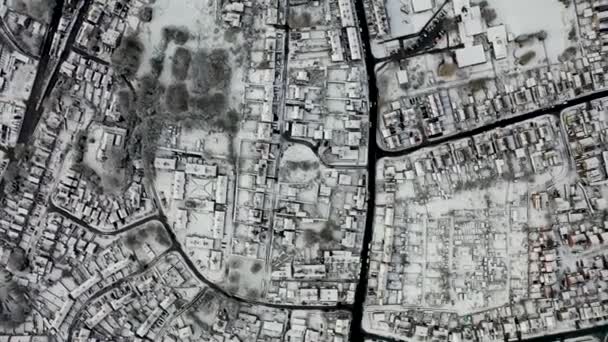Prosto Dół Materiał Powietrza Zimą Śnieżny Dzień Brytyjskiego Miasta Mirfield — Wideo stockowe