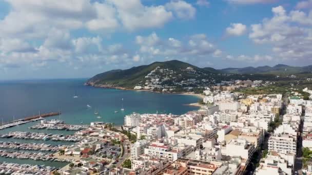 Aerial Drone Footage Beautiful Island Ibiza Spain Balearic Islands Showing — Stock Video