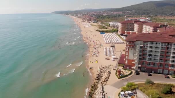 Imágenes Aéreas Hermosa Pequeña Ciudad Balneario Conocido Como Obzor Bulgaria — Vídeo de stock