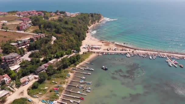 Aerial Footage Beautiful Small Town Seaside Resort Known Obzor Bulgaria — Stockvideo