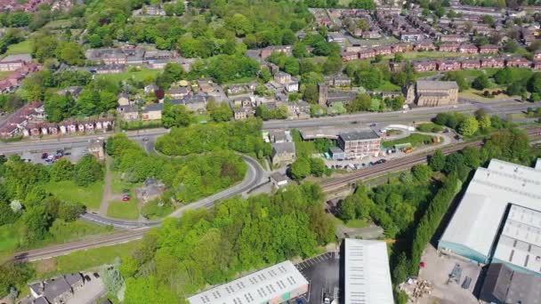 Aerial Footage Town Centre Dewsbury West Yorkshire Showing Factories Buildings — Stockvideo