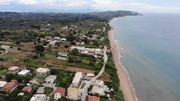 Beautiful Aerial Footage Agios Georgios Beach Coastal Village Called George — ストック動画