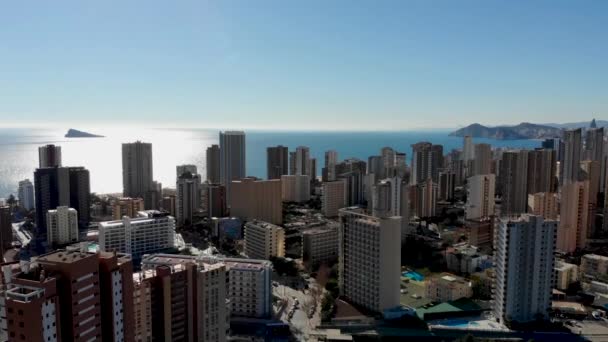 Aerial Footage Spanish Town Benidorm Alicante Showing High Rise Hotels — Stockvideo