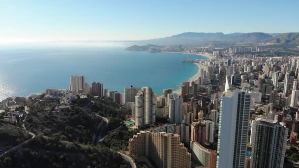 Aerial Footage Benidorm Playa Levante Beach Hotels Buildings Restaurants Coastline — Wideo stockowe