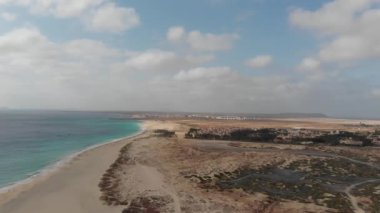 Aerial footage of the beautiful beach and coastline of Cape Verde (Capo Verde) taken with a drone on a beautiful day.