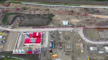 Aerial footage of a housing development site in the town of Crossgates in Leeds West Yorkshire UK, showing new housing being built on the house development construction site
