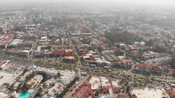 Aerial Drone Footage Beautiful Town Centre Town Puerto Vallarta Mexico — стоковое видео