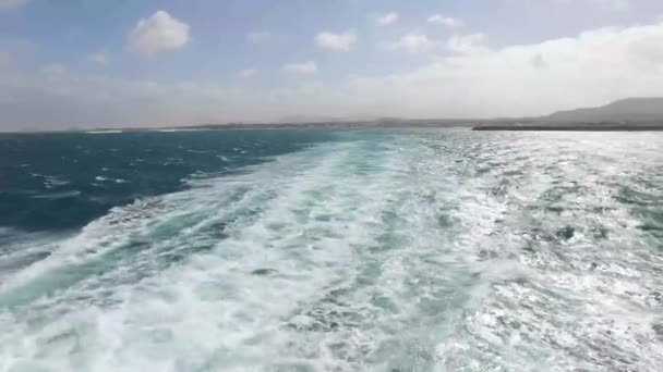 Waves Splashes Taken Boat Ocean Taken Lanzarote One Canary Islands — стокове відео