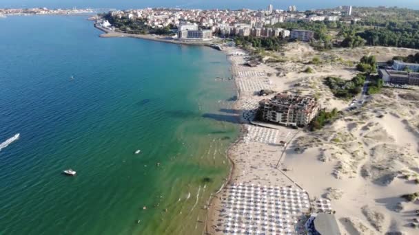 Aerial Footage Beautiful Coastline Sandy Beach Bulgaria Area Known Sunny — Stock Video