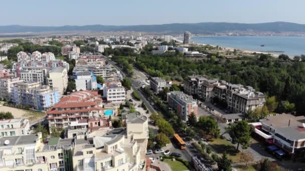 Bulgaristan Sunny Beach Bölgesindeki Güzel Sahil Şeridinin Hava Görüntüleri Insansız — Stok video